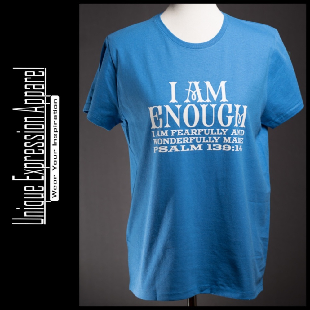 "I Am Enough" casual blue graphic tee